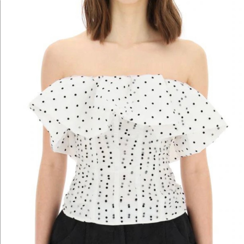 SELF-PORTRAIT POLKA DOT BUSTIER TOP WITH RUFFLES (UK6, US2, XS)